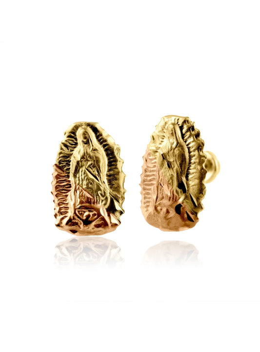 14KYellow Gold Three Color Virgin Mary Screw Back Earring