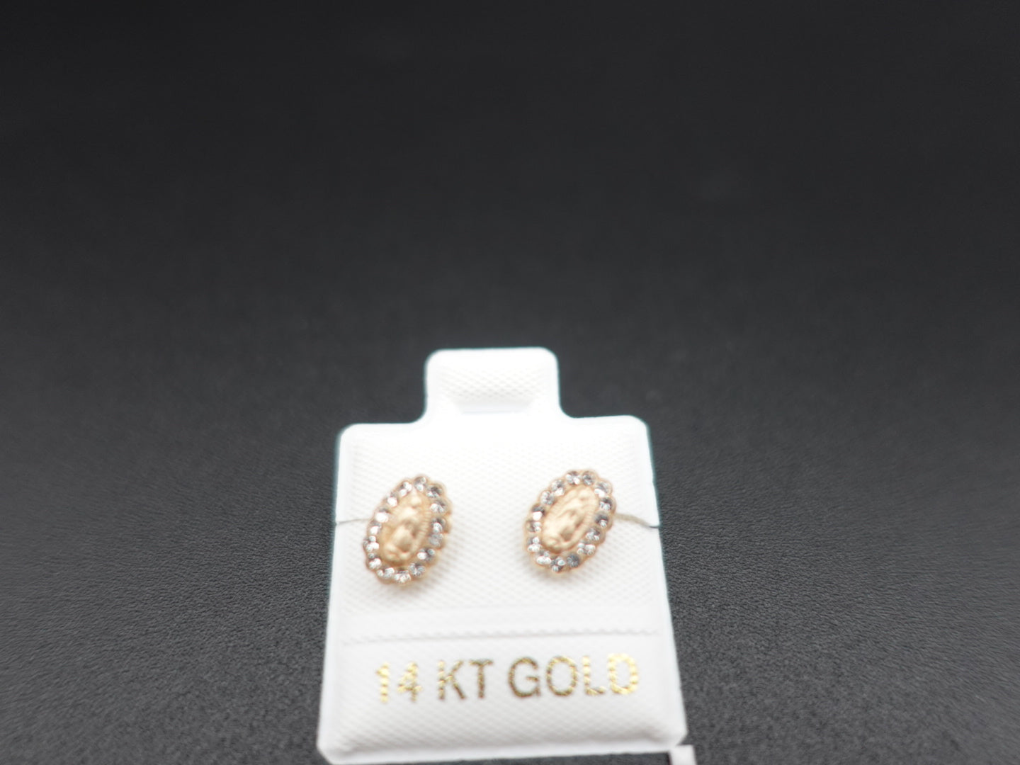 14K Yellow Gold Virgen De Guadalupe CZ Screw Back Earring