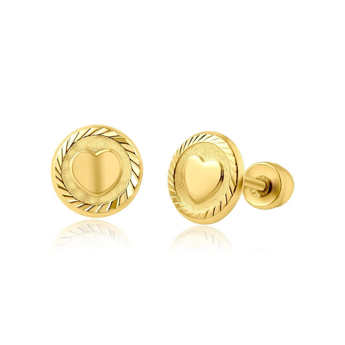 14K Heart Stud Earrings (Screw Back)